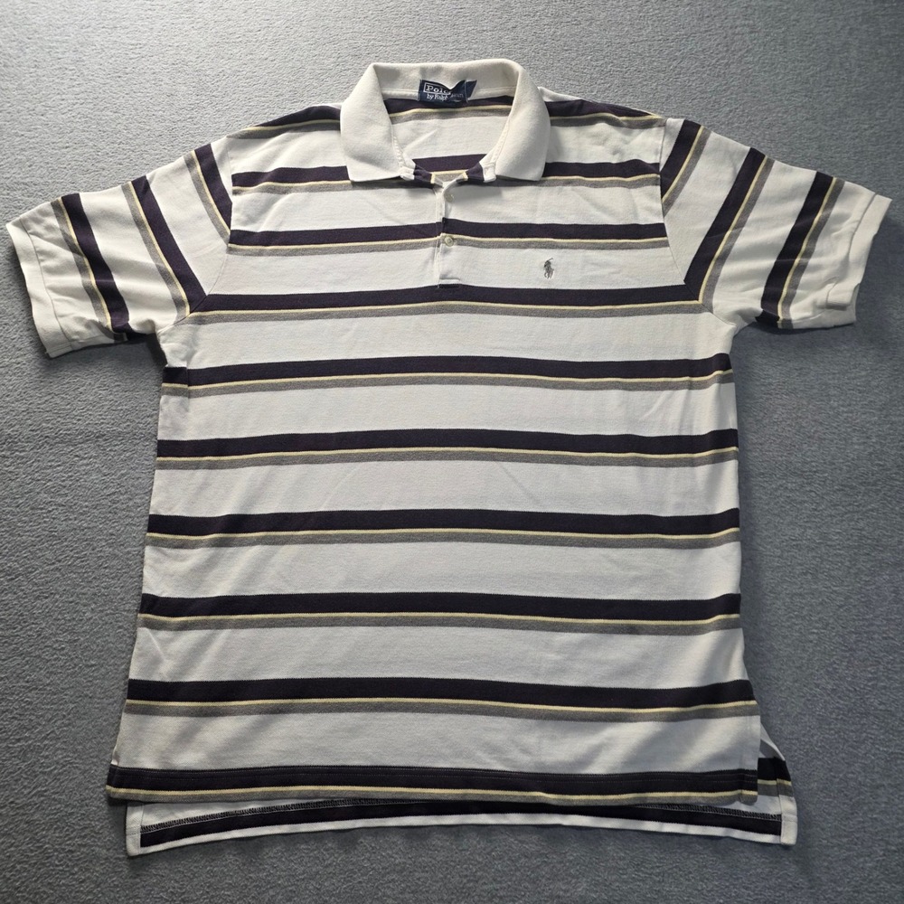 Polo Ralph Lauren Polo Shirt Mens XL Striped Cream Navy Short Sleeve Pony Logo